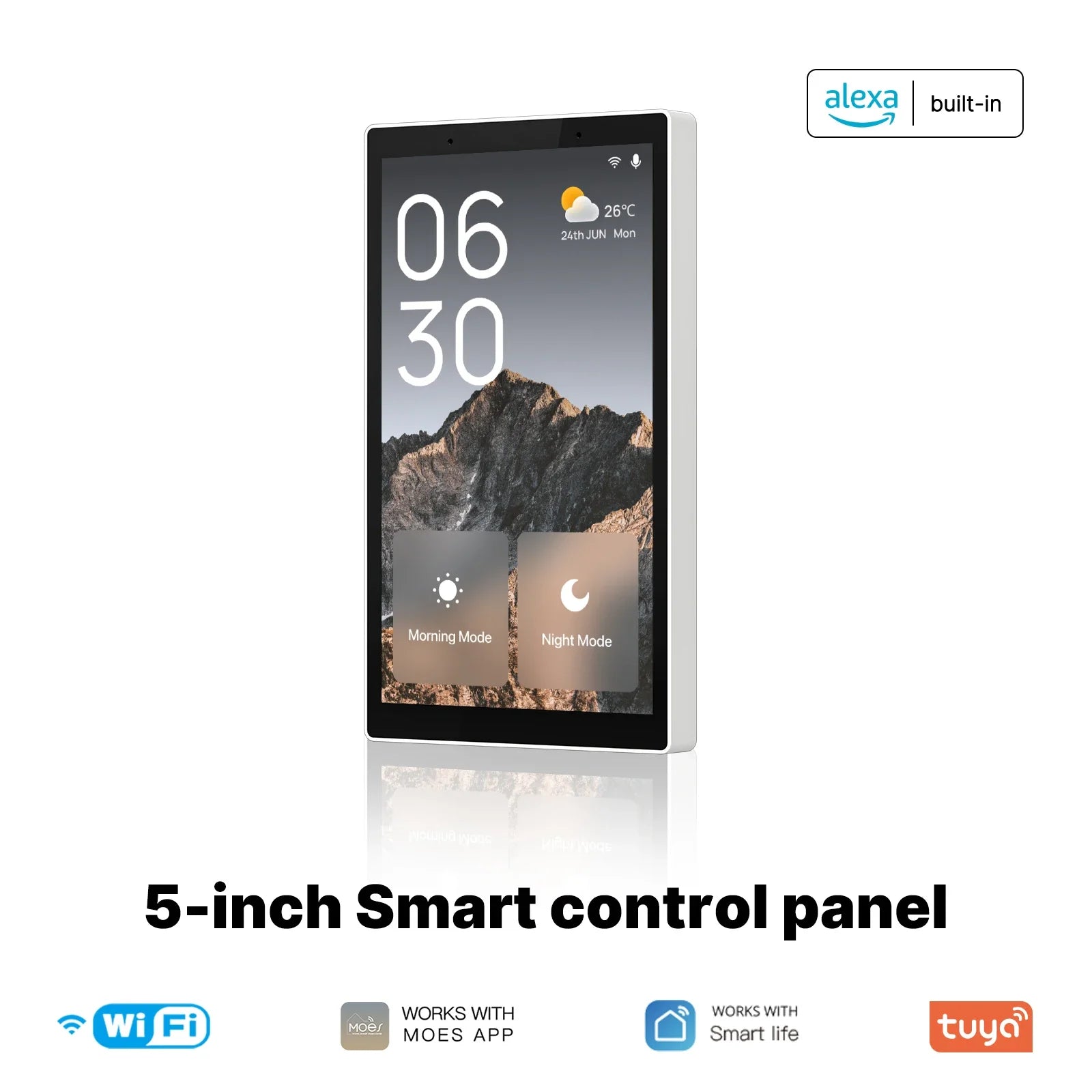 Tuya Wifi Smart 5-Inch Touch Screen US Center Control Panel Voice Control Alexa and Zigbee Gateway Built-In Scene Control